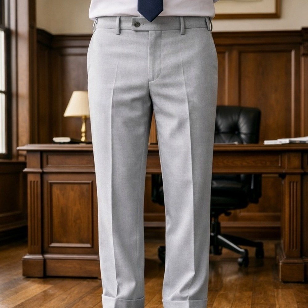 Bianco Brioni Florence-Modern Gray Dress Pant Mens 42R Modern Fit Cuffed Classic